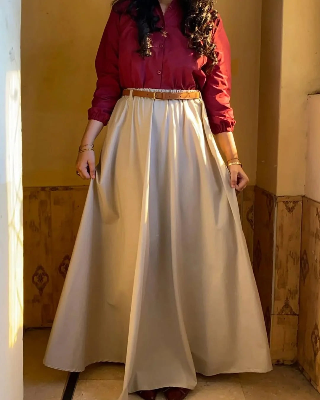 Shirt Skurt ( Mehroon ) with Belt